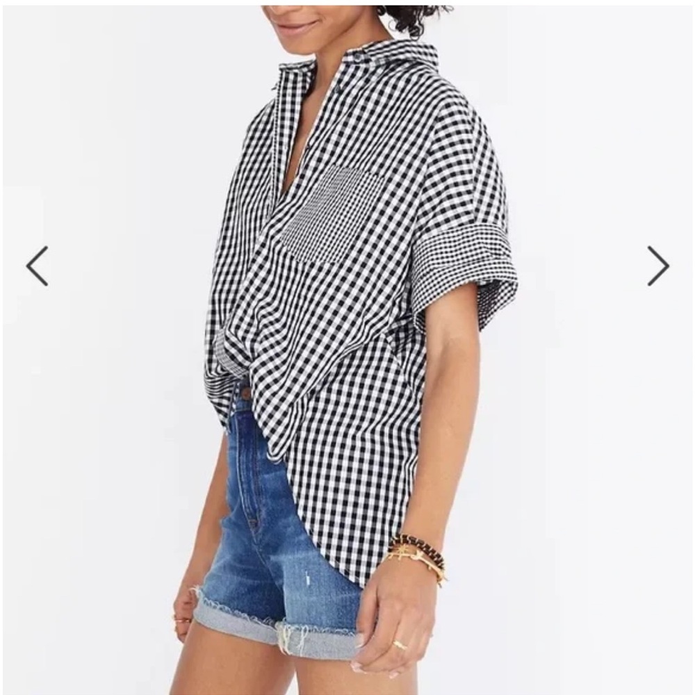 Madewell Oversized Gingham Play Button Down Shirt in Black and White XXS - Picture 3 of 7